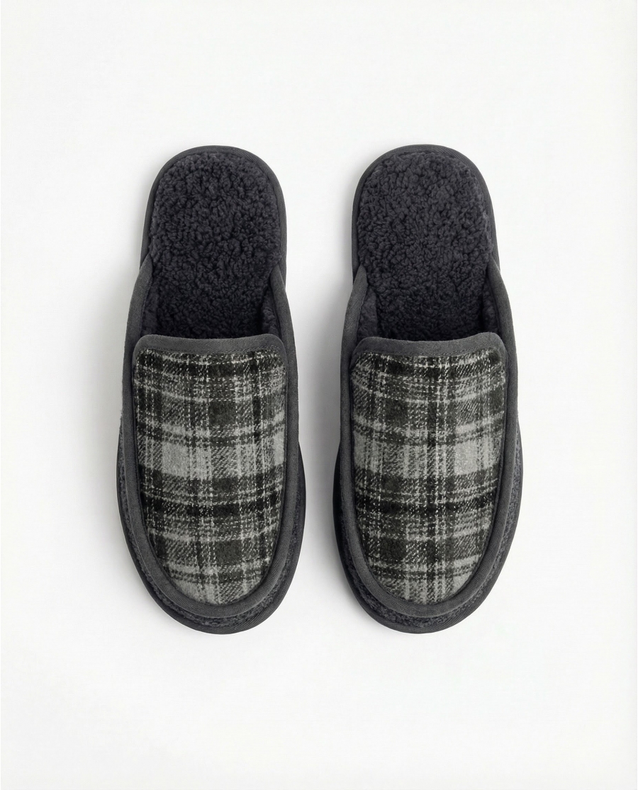 ADMAS Zapatillas De Estar Por Casa Cuadros Borreguito para Hombre, (Caja 6 unidades) GRIS