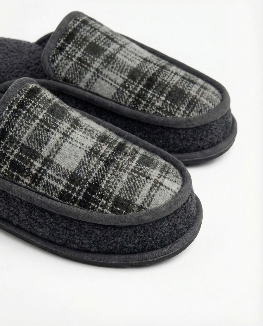 ADMAS Zapatillas De Estar Por Casa Cuadros Borreguito para Hombre, (Caja 6 unidades) GRIS